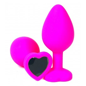 Розовая силиконовая пробка с черным кристаллом-сердцем - 8 см.