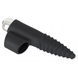Черная вибронасадка на палец с винтовым наконечником Finger Vibrator - 10,5 см.